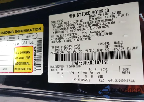 2022 Ford Mustang Ecoboost Premium from USA, damaged, VIN 1FATP8UHXN5107158